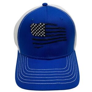 Printed Kicks USA Flag Royal Blue White Hat Mesh Snapback Adjustable Cap